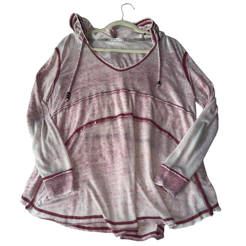 Pink Marled Distressed Hooded Pullover Sweatshirt Women's‎